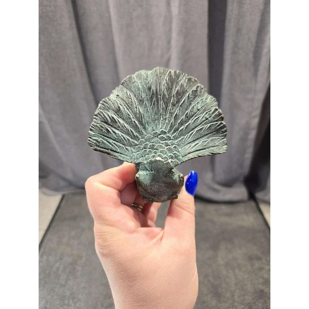 Vintage Solid Brass Pheasant Figurine Green Patina Game Bird Statue Rustic Cabin
